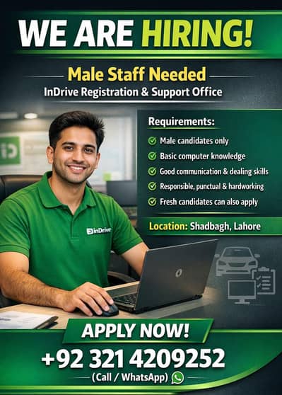 Need male stuff for indrive registration and support office
