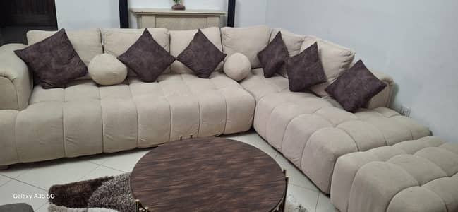 beige colour L shape sofa