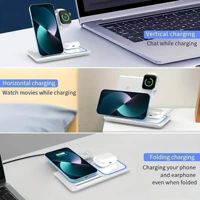 ​3-in-1 Foldable Wireless Fast Charger 30W - Brand New for all mobiles