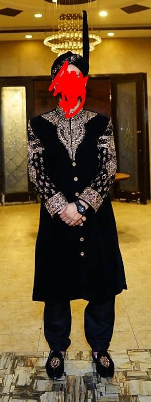 beautiful Black Velvet  with golden tella work sharwani