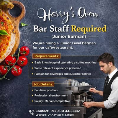 Barman Required || Restaurant Staff (Male Jobs ) Bar Staff