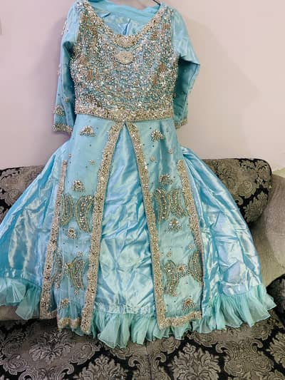 Net 3 piece long shirt with lehnga