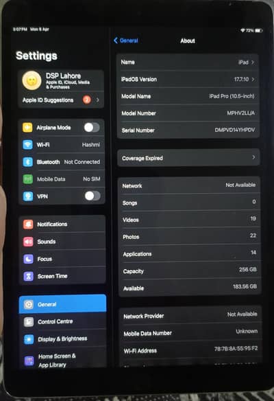 Ipad Pro 10.5" 256GB  Original Condition