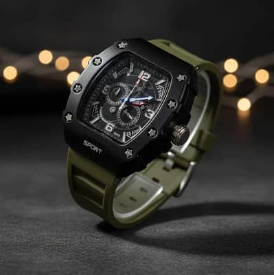 Men's Silicone Sports Watch Water Resistant Stylish Black Olive
