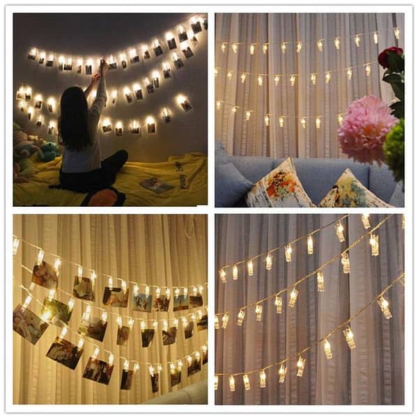 20 Photo Clip LED String Lights for Photo Hanging (Warm White) with USB + Battery Option