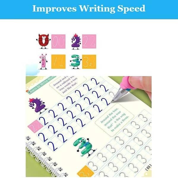 Handwriting Book Practice: 4 Magic Groove Copybooks for Kids with Accessories