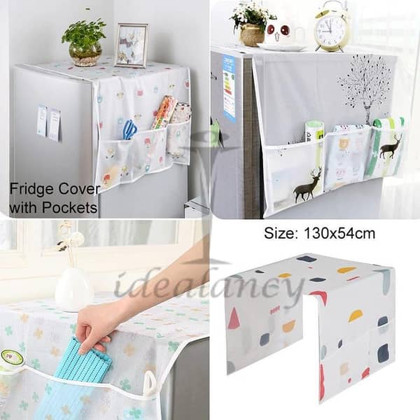 Anti-dust Waterproof Oil-proof Refrigerator Cover with 6 Pockets Organizer