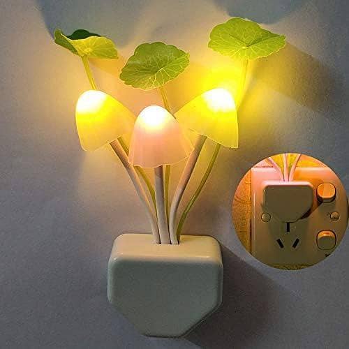 Cute Mushrooms and Lotus Leaves Color-Changing LED Night Light with Dusk to Dawn Sensor for Kids