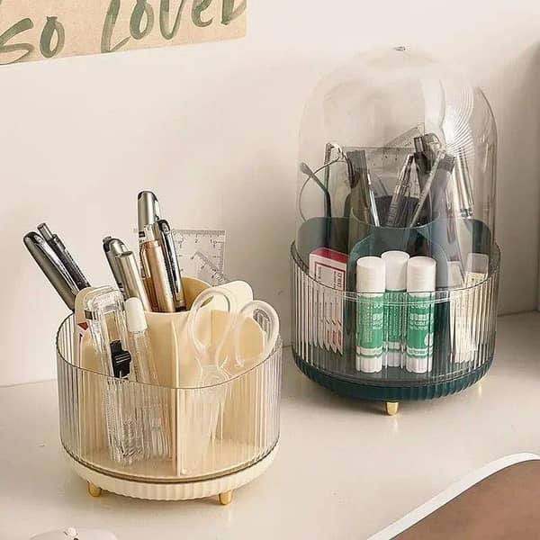 Makeup Brush Holder Organizer with 360° Rotation, 7-Slot Cosmetic Display Cabinet for Dressers, Bathrooms, and Office Counters
