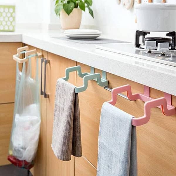 Handy Kitchen Hanging Plastic Trash Bag Closet Holder and Towel Rack Organizer