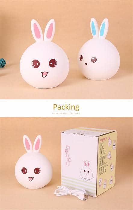 Colorful Night Light: Rabbit-Shaped LED Silicone Lamp with Touch Sensor, Rechargeable, for Baby and Kids Rooms