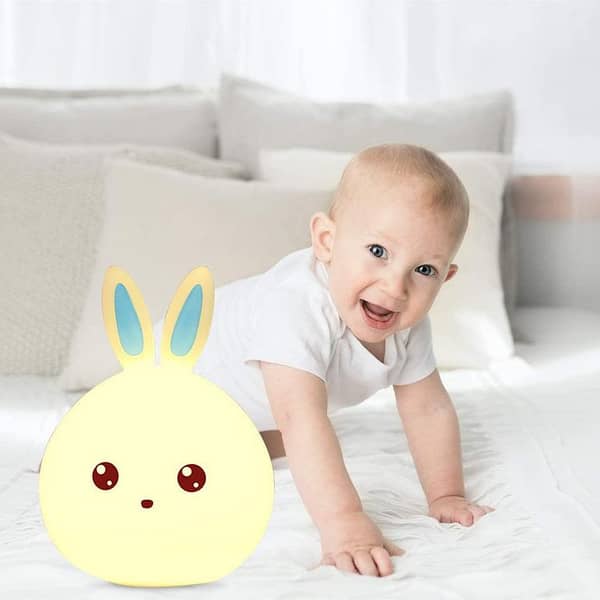 Colorful Night Light: Cute Rabbit Shaped LED Lamp with Touch Sensor, Rechargeable Silicone Nursery Light