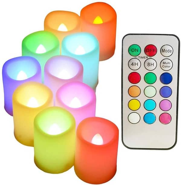 SWEETIME Colored Flameless Candles with Timer and Remote Control - Color Changing LED Tea Lights, Battery Operated Votive Candles
