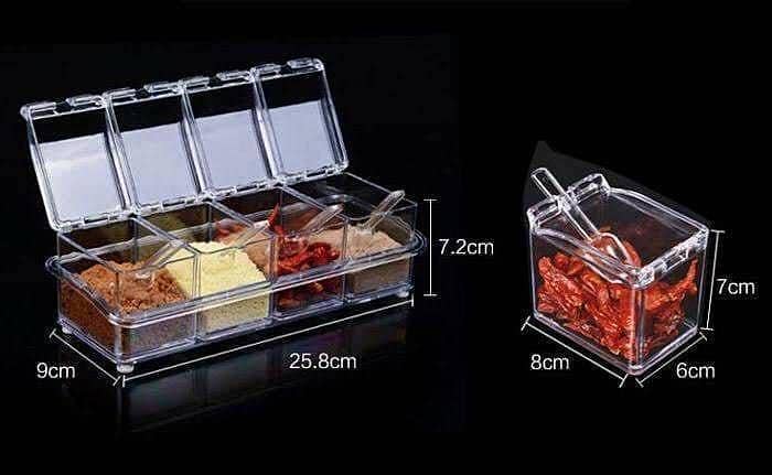seasoning spice rack - 4 Piece Cover & Food Grade PS Seasoning Box with Spoons, Durable Spice Organizer
