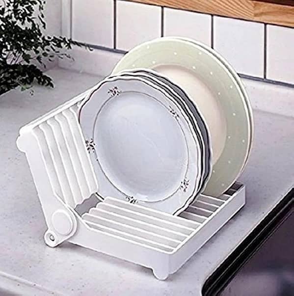 Foldable Plastic Plate Drainer Rack Organizer for Kitchen Storage