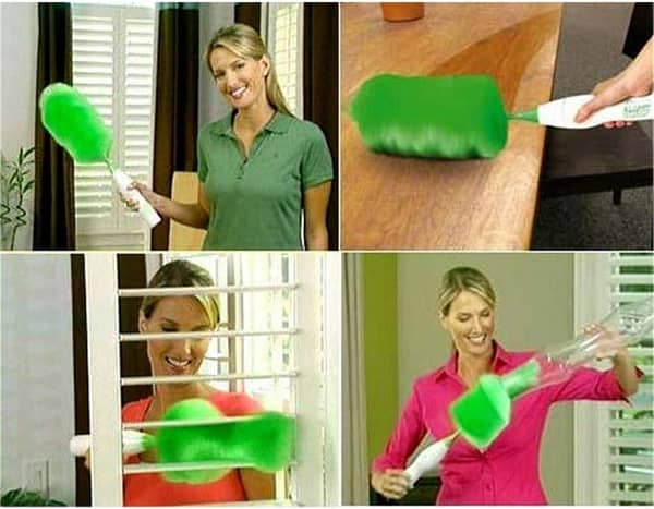 Adjustable Electric Feather Duster Vacuum Cleaner Battery Operated with Touch Button,Green Cell Operated Duster