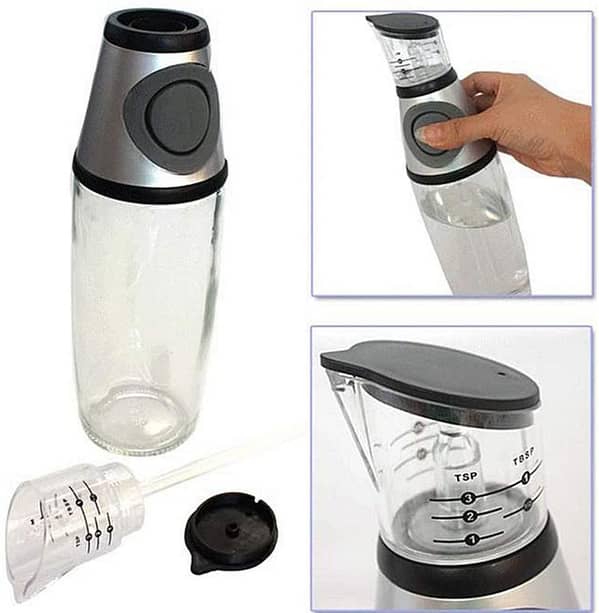 Oil Dispenser, Oil Vinegar Dispenser Bottle 500ml Glass Bottle with Measurements and Oil Pump Portion Control Oil Dispenser for Kitchen Cooking