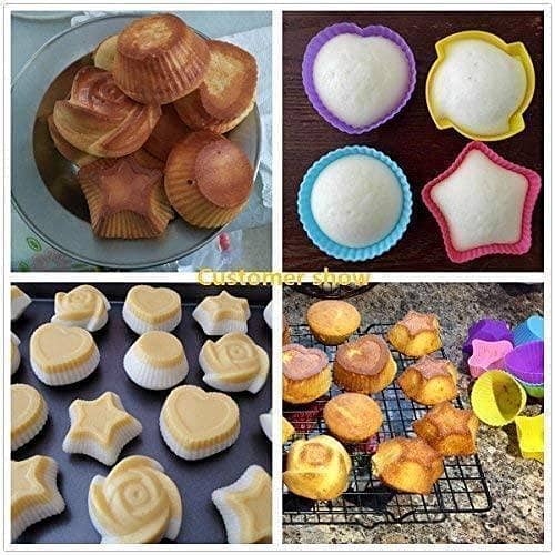 Silicone Baking Cups Cupcake Liners -  12 pieces Reusable Silicone Molds Including Round, Rectanguar, Square, Flower BPA Free Food Grade Silicone