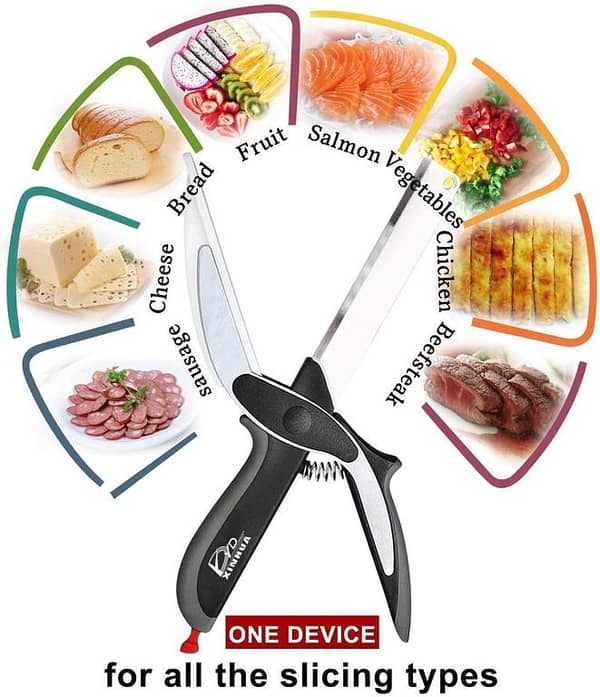 Clever Cutter 2 in 1 Kitchen Knife & Cutting Board Scissors Stainless Steel Kitchen Food Cutter