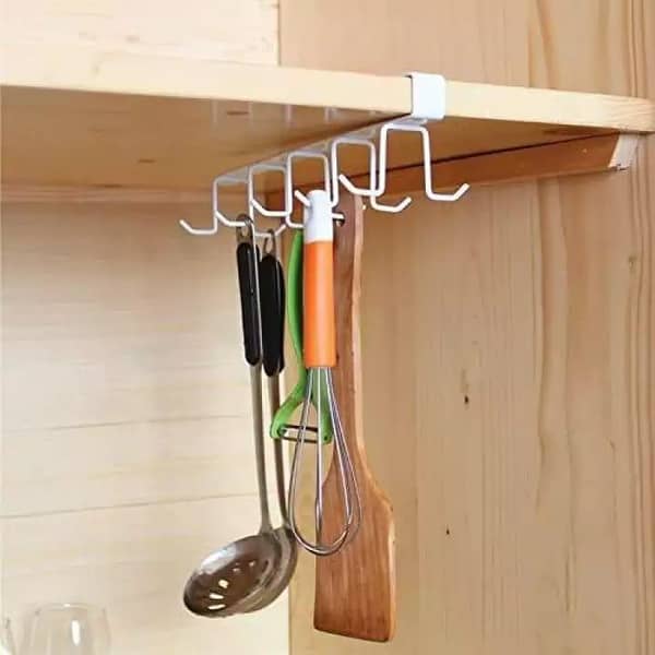 Metle Hook Hanger Mounted Storage Hanging Rack with 10 Hooks Cupboard/Cabinet/Closet/Chest/Shelf Hanger Storage Organizer Holder for Bedroom, Living Room, Kitchen, Office