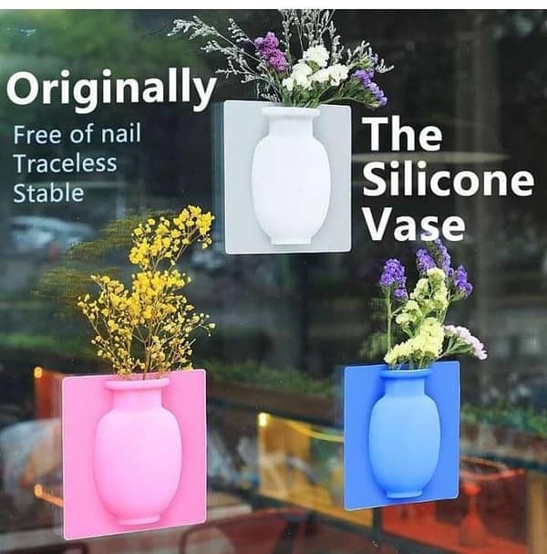 Magic Rubber Silicone Sticky Flower Wall Hanging Vase Container Floret Bottle,Antigravity Sticky Vase, Silicone Magic Vase, Unique Decoration for Cozy House, Restaurant,Saving Office Space
