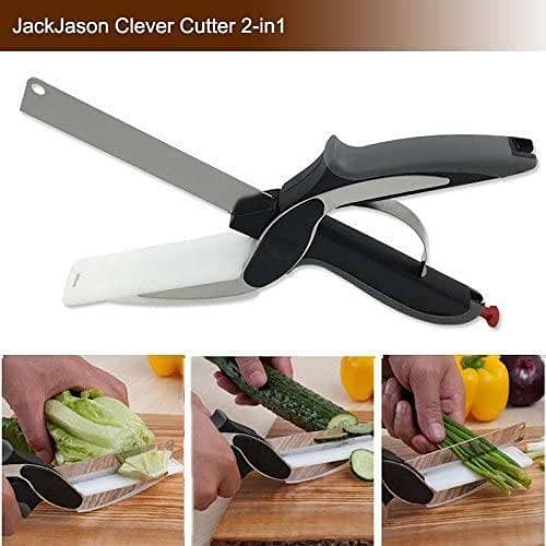 Clever Cutter 2 in 1 Kitchen Knife & Cutting Board Scissors Stainless Steel Kitchen Food Cutter