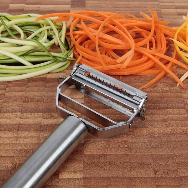 Kitchenware - Ultra Sharp Stainless Steel Dual Julienne & Vegetable Peeler with Cleaning Brush & Blade Guard