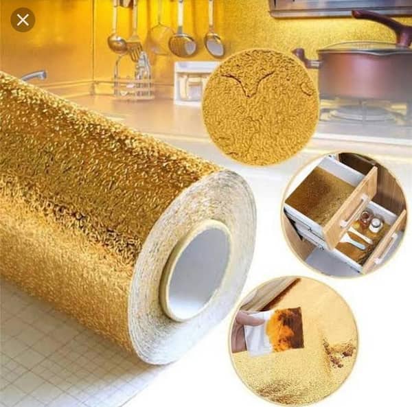 Kitchen Gold Oil Proof Waterproof Paper Aluminum Foil Backs plash Sticker Stove Cabinet Liner Decor Self Adhesive Wallpapers (200cm x 40cm,Gold)