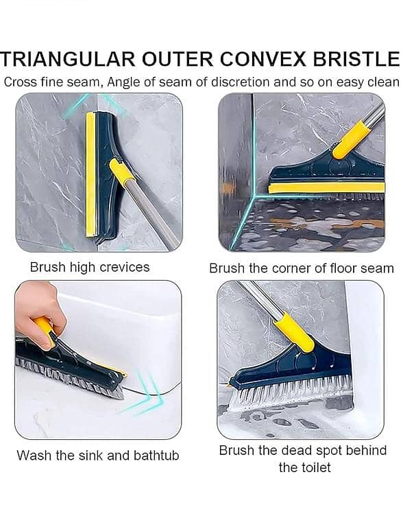 2 in 1 Floor Cleaner Scrub Brush with Squeegee Floor Brush Scrubber with Long Handle Grout Brush Scrape V-Shape Stiff Bristle Cleaning Brush 120°Rotating Tile Cleaning Brush for Bathroom Kitchen
