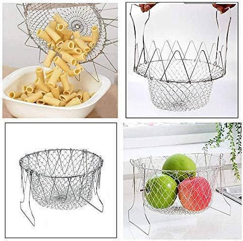 Multi-Function Stainless Steel Foldable Fry Basket  Chef Basket  Poaching Boiling Deep Frying Basket  Fruit Vegetable Rinsing Washing Cook Tool