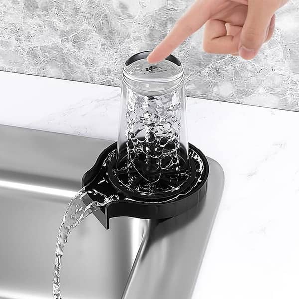 Cup Washer Bar Glass Rinser Kitchen Sink Attachment Faucet Cup Rinser for Home, Office, Hotel, Shop, Bar, Baby Bottle Quick Washer, Black Automatic Cup Rinser, Glass Washer for Sink- Black