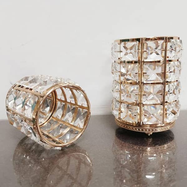 New Beautiful Golden Crystal Makeup Brush Holder Organizer