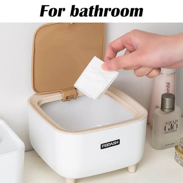 Mini Countertop Trash canMini Desktop Wastebasket with LidTiny Garbage Can for Office,Bathroom Vanity, Desktop, Tabletop or Coffee Table,0.5 Gallon White Square Wastebasket