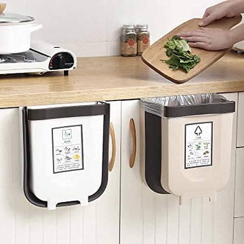 Foldable Trash Bin Hanging Waste Bin Under Kitchen Sink,Wall Trash Can Plastic Wastebasket Over Cabinet Door with Top Ring to Fix Garbage Bag Grey