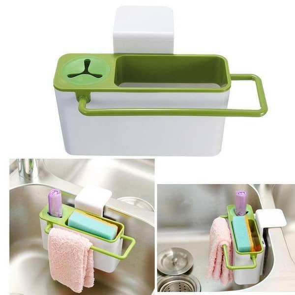 Kitchen Multi-Functional Suction Cup Rack Shelf for Sink Caddy with Sponge and Cloth Holder