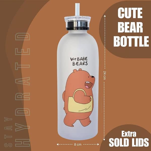 We Babe Bears Water Bottle with Lid and Straw 1000ml, Cute Panda Water Bottle, Cute Juice Bottle, Frosted Water Bottles with Straw, Daisy Milk Cup Smoothie Cups, Include 2 Lids