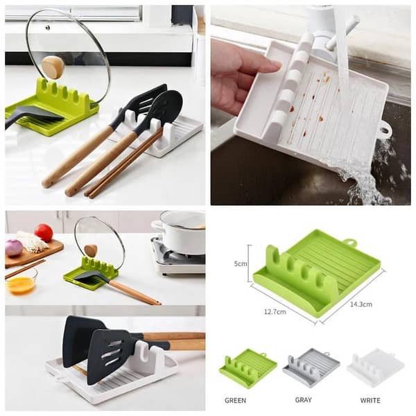 Pack of 3 Kitchen Storage Rack Mat Stand Heat Resistant Holder Spoon Spatula Multi-functional Plastic Racks