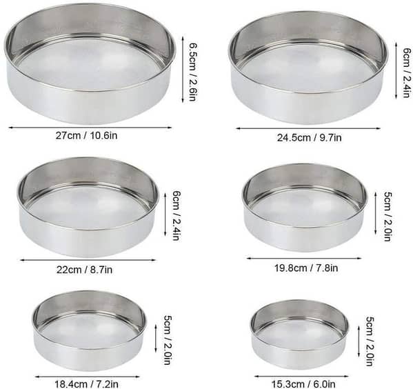 6 kitchen flour sieve, fine mesh flour strainer, stainless steel, fine filter for kitchen