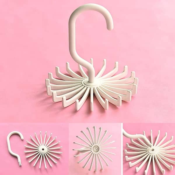 360 Degree Rotation Twirl Tie Rack Adjustable Belt Scarf Hanger Holder Hook Closet Organization Storage Organizer