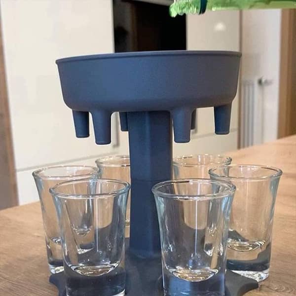 6 Shot Glass Dispenser, Holder Dispenser for Filling Liquids Shots, Family Friends Gathering Dining Table Yard Watching Films (Gray)