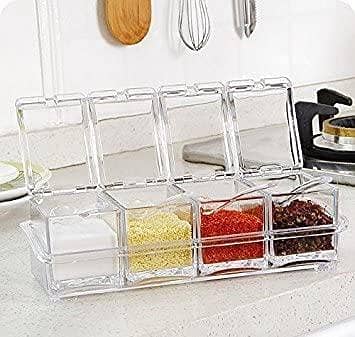 Clear Seasoning Rack Spice Pots - 4 Piece Acrylic Seasoning Box - Storage Container