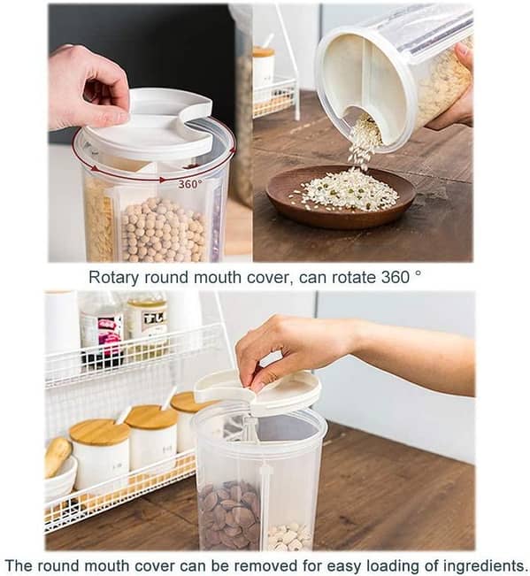 4 Grid Cereal & Dry Food Storage Containers, Airtight Lid Suitable for Kitchen Cereal, Flour, Sugar, Coffee, Rice, Nuts, Snacks