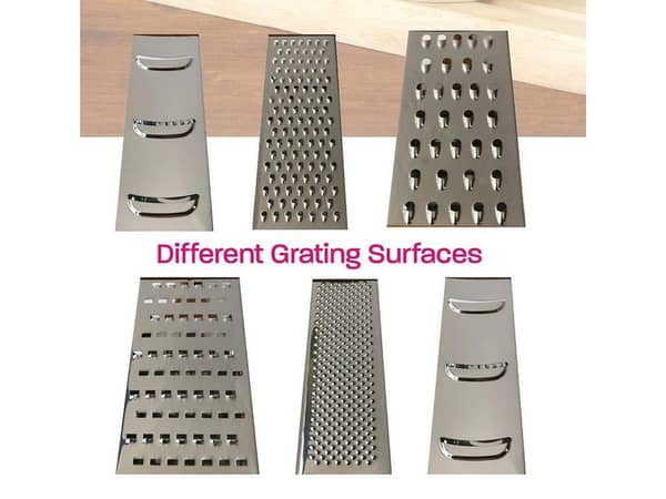 Cheese Grater Vegetable Grater and Slicer for Kitchen Stainless Steel 6-Sides 9.5 Inch Height Box Grater Handle and Non Slip Rubber Bottom