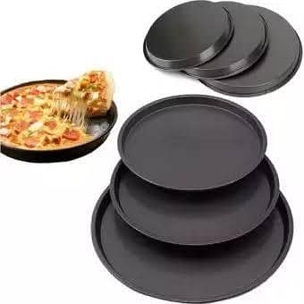 Carbon Steel Non Stick Pizza Pan Tray for Baking in Microwave Oven Set of 3 Black (26/29/32 cm)