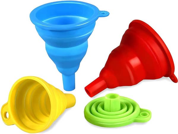Silicone Funnel Small Size Set of 4 Small  Foldable Funnel Kitchen Craft Tool for Filling Bottles Liquid Transfer