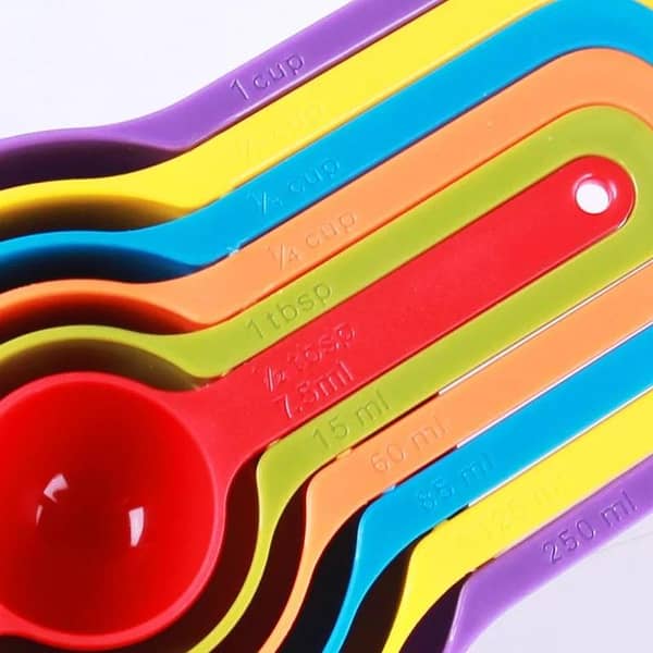 Food grade DIY color plastic measuring spoon with scale 6 piece measuring spoon baking tool