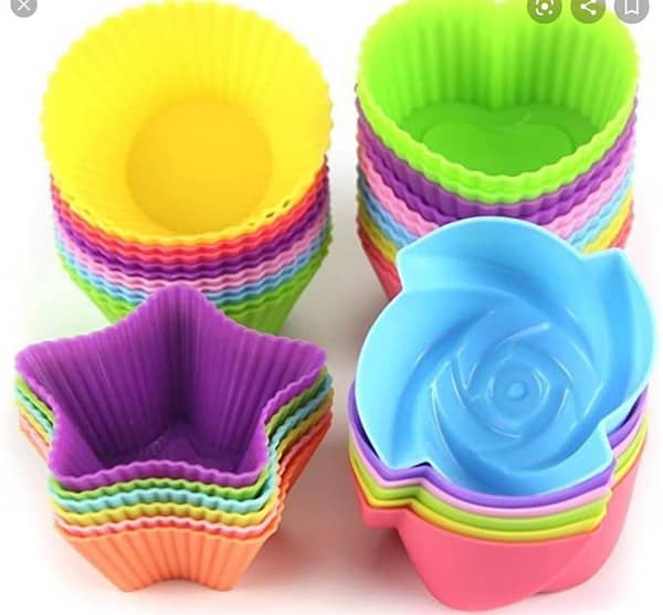 Silicone Baking Cups Cupcake Liners -  12 pieces Reusable Silicone Molds Including Round, Rectanguar, Square, Flower BPA Free Food Grade Silicone