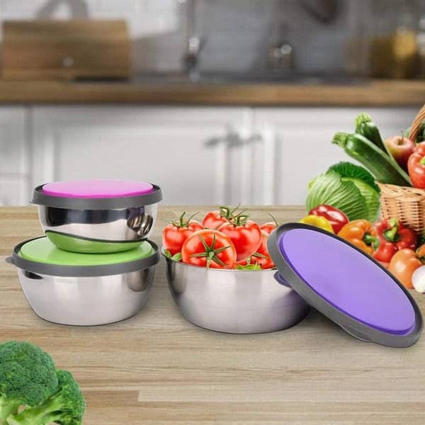 3Pcs Stainless Steel Seal Bowl with Lids, Mixing Bowls Food Storage Box Container For Cooking Supplies