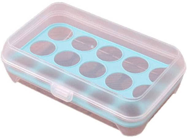 Egg Storage Container, Egg Holder Storage Box, 15 Eggs Carrier Box with Cover, Fridge Egg Tray, PP material, Transparent and Stackable, 15x23x7cm,