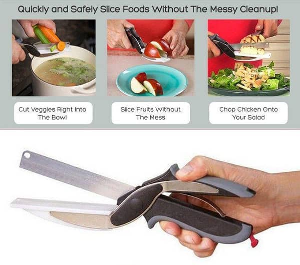 2 in 1 Stainless Steel Kitchen Scissors Smart Chopping Board Vegetable Fruit Multifunctional Cutter